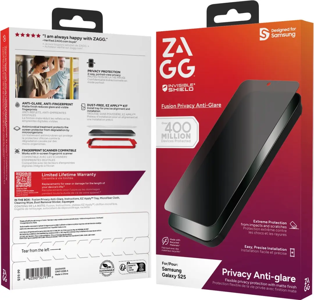 ZAGG InvisibleShield Fusion Privacy Screen Protector Samsung Galaxy S25 - afbeelding 2 van 6