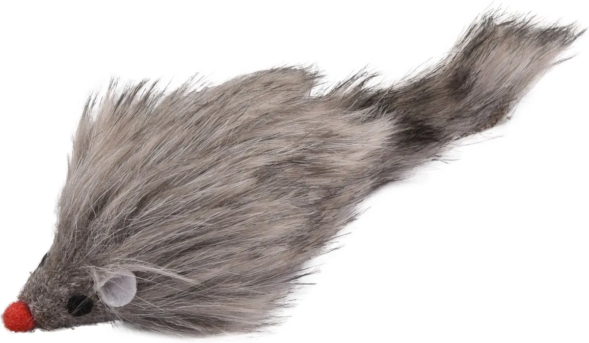 Flamingo Pluche Muis met Stem - 12cm - Grijs/Wit