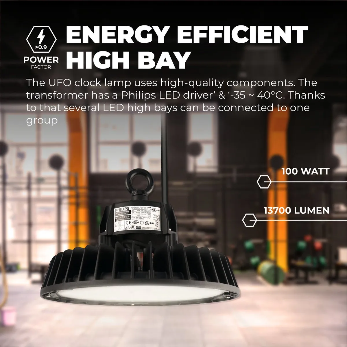 Ledvion LED High Bay 100W Driver 17.500Lm - 3000K - IP65 - Zwart