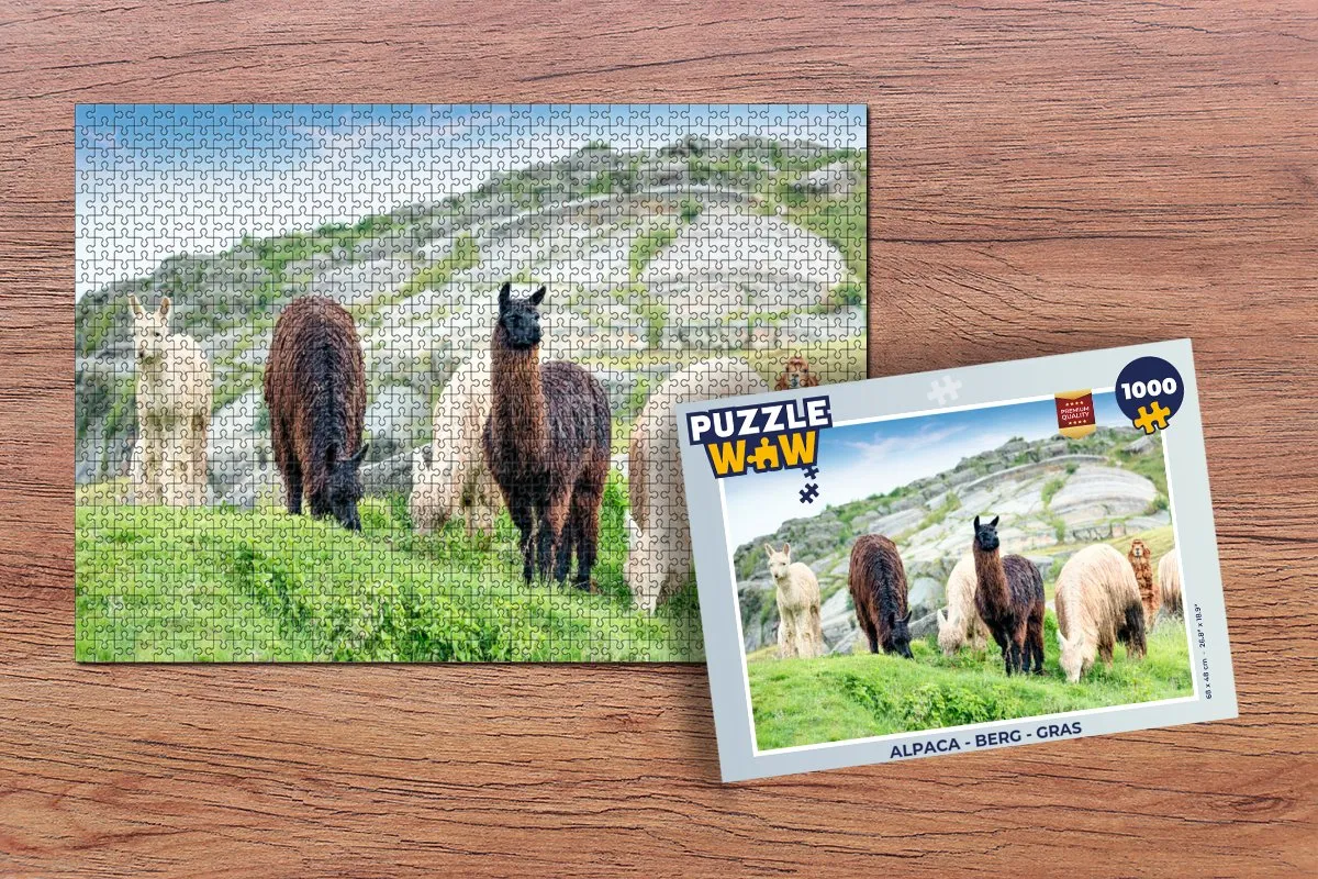 PuzzleWow Alpaca Berg Gras Legpuzzel 1000 Stuks - Multicolor