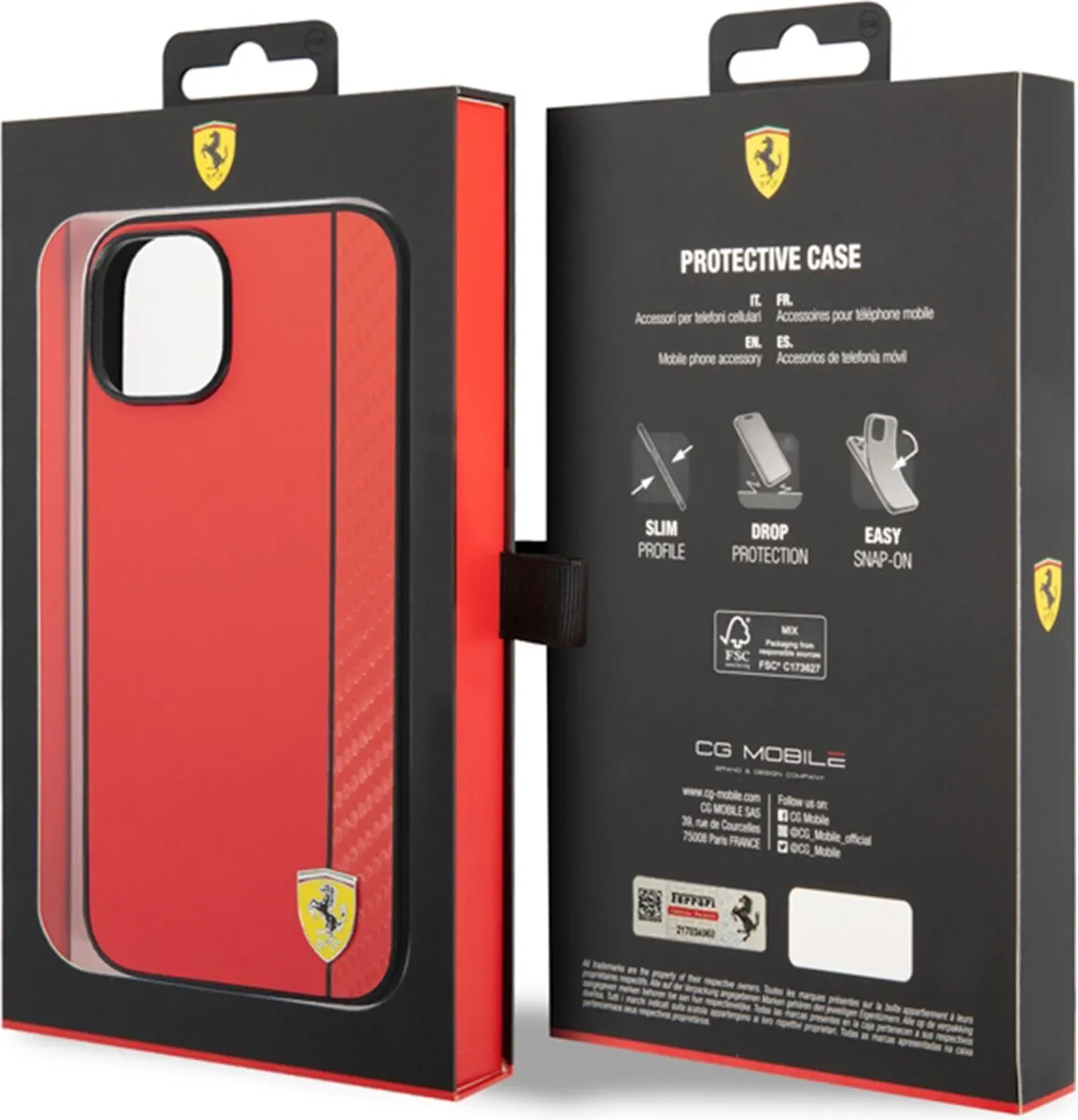 Ferrari Smooth Carbon Hoesje iPhone 14 Plus - Rood