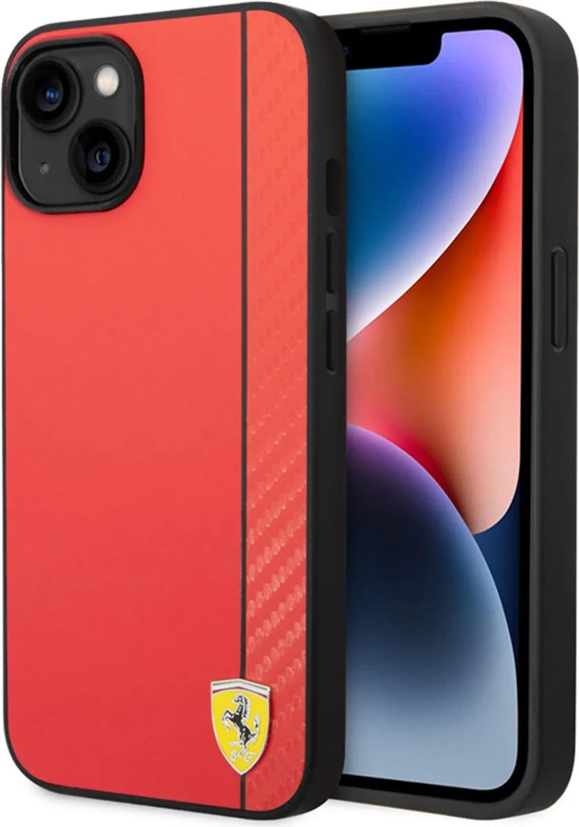 Ferrari Smooth Carbon Hoesje iPhone 14 Plus - Rood