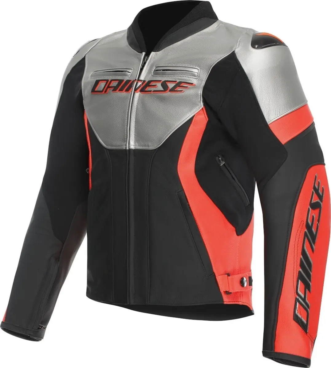 Dainese Racing 5 Zwart Silver Rood Leren Motorjas