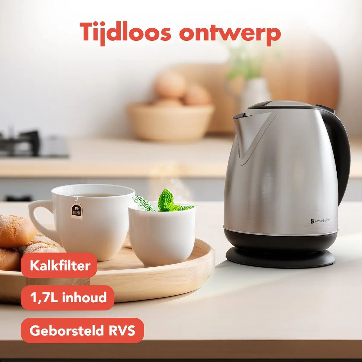 KitchenBrothers KB4069 Waterkoker 1,7L - RVS