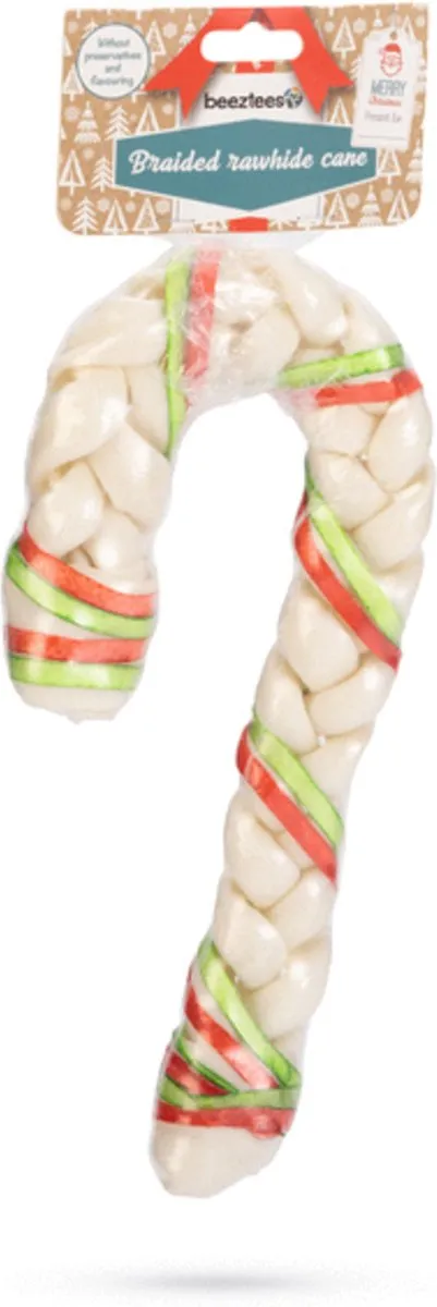 Beeztees Kerst Braided Rawhide Cane Hondensnacks