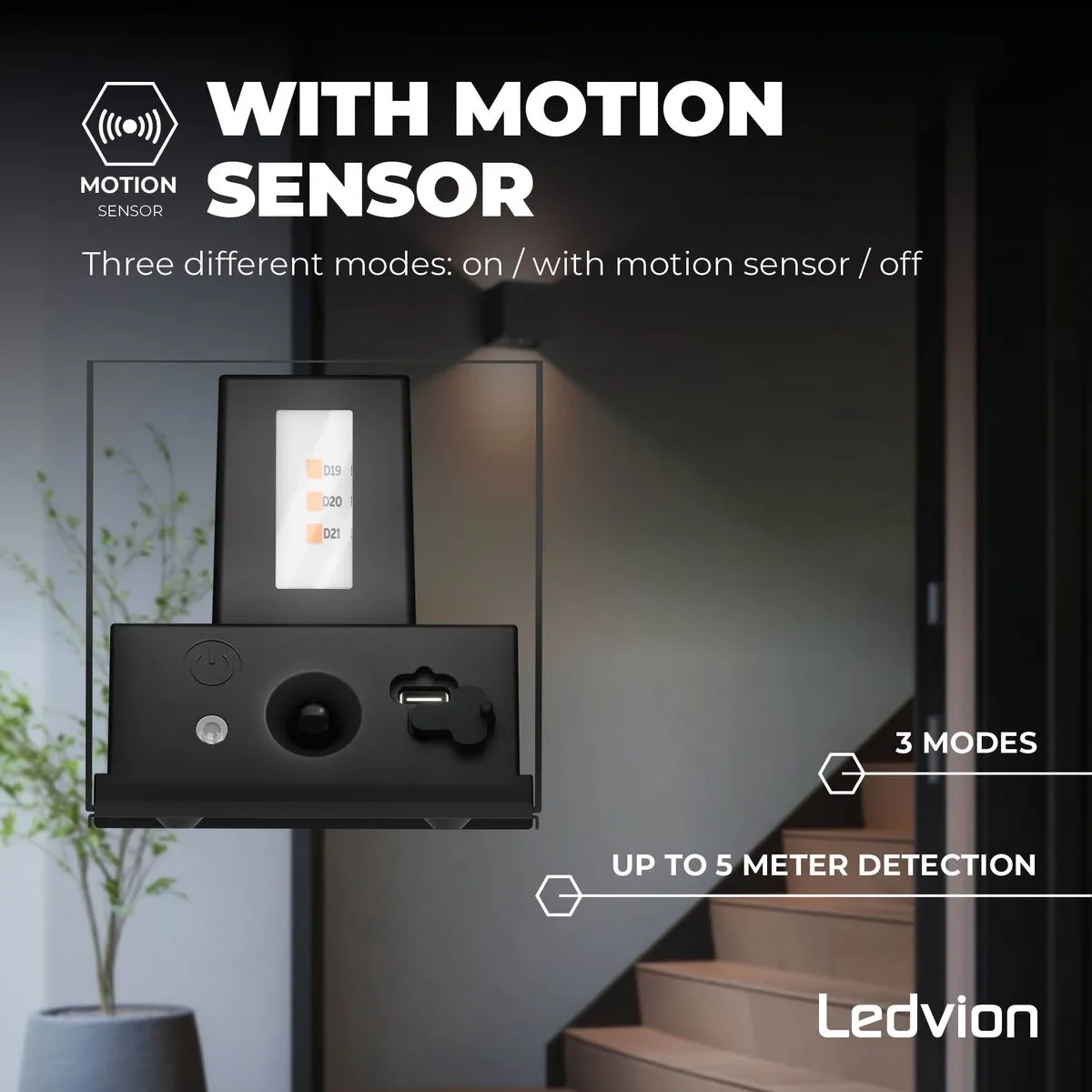 LEDVION 3x USB Oplaadbare Wandlamp Zwart - 2700K 150 Lumen