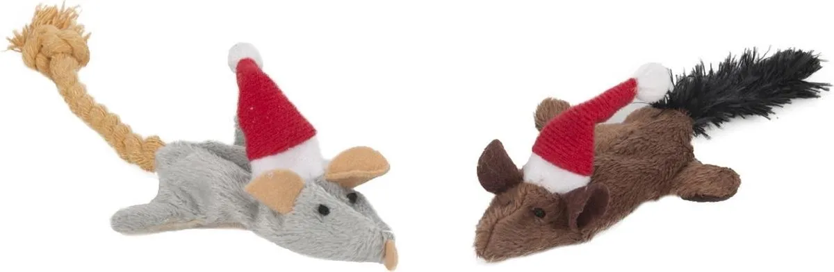 Flamingo Kattenspeeltje Knispermuis Grijs/Bruin - 2 Stuks