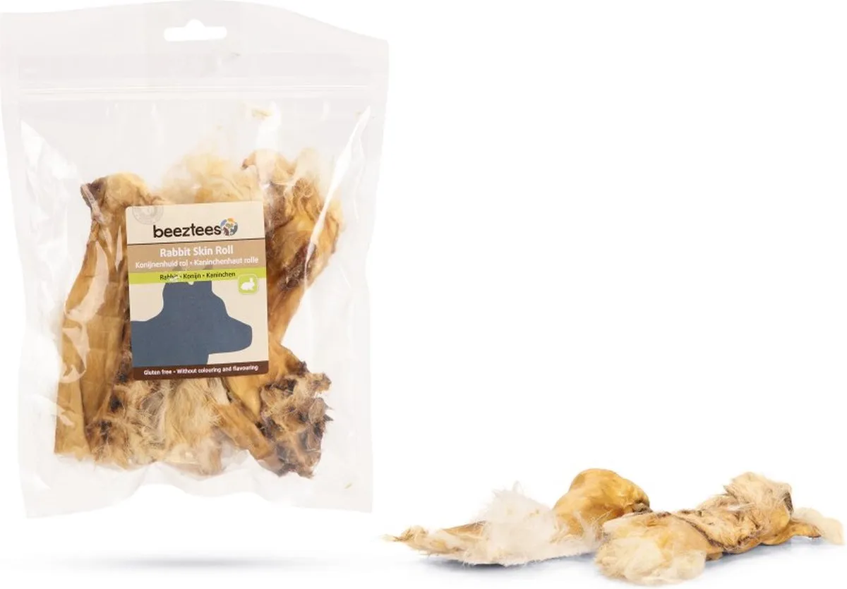 Beeztees Konijnenhuid Rol Met Haar Hondensnack 100g