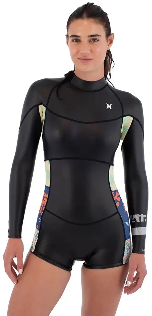 Hurley Air 2 Mm Springsuit Dames Shorty Met Lange Mouwen En Rits Op De Rug Zwart