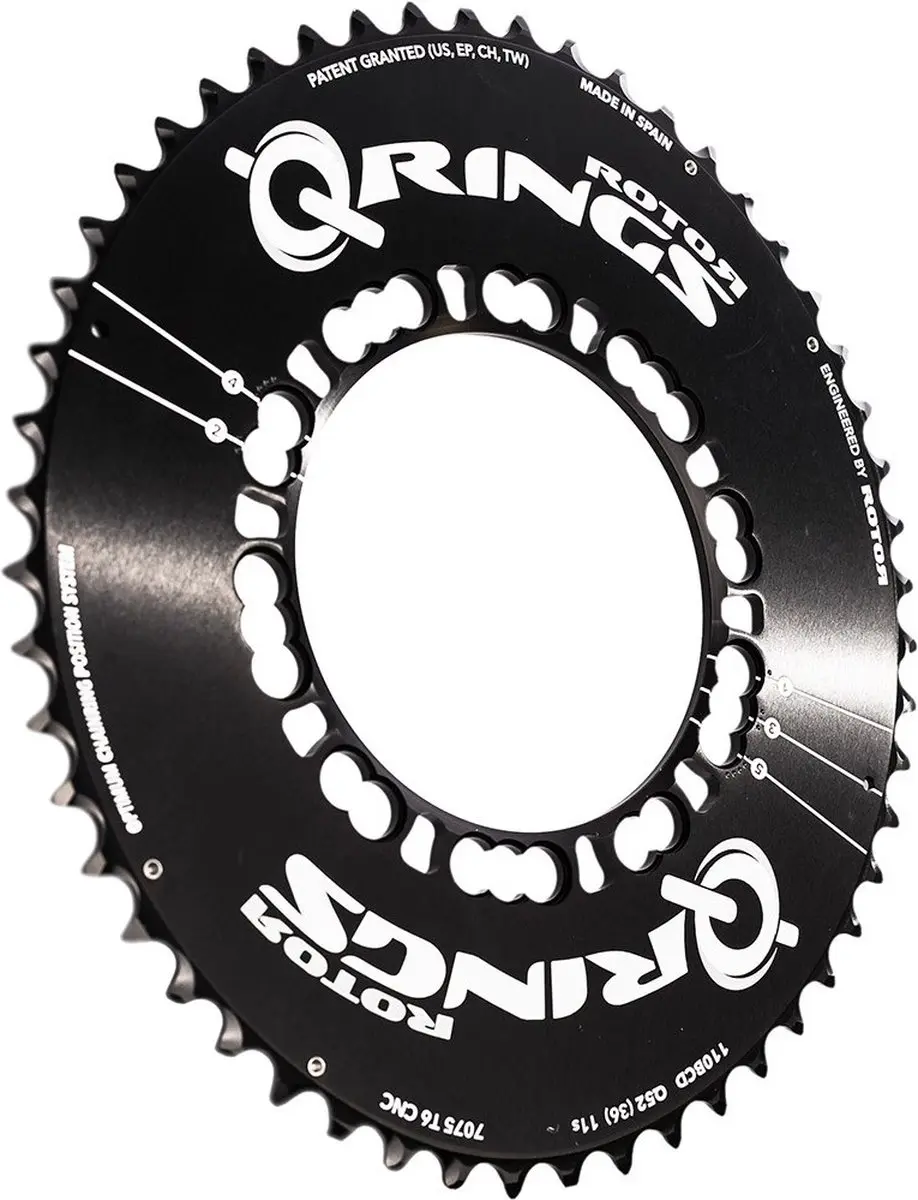 Rotor Q-Ring Road Aero Kettingblad 52T 110mm - 5-armig - Zwart - afbeelding 2 van 6