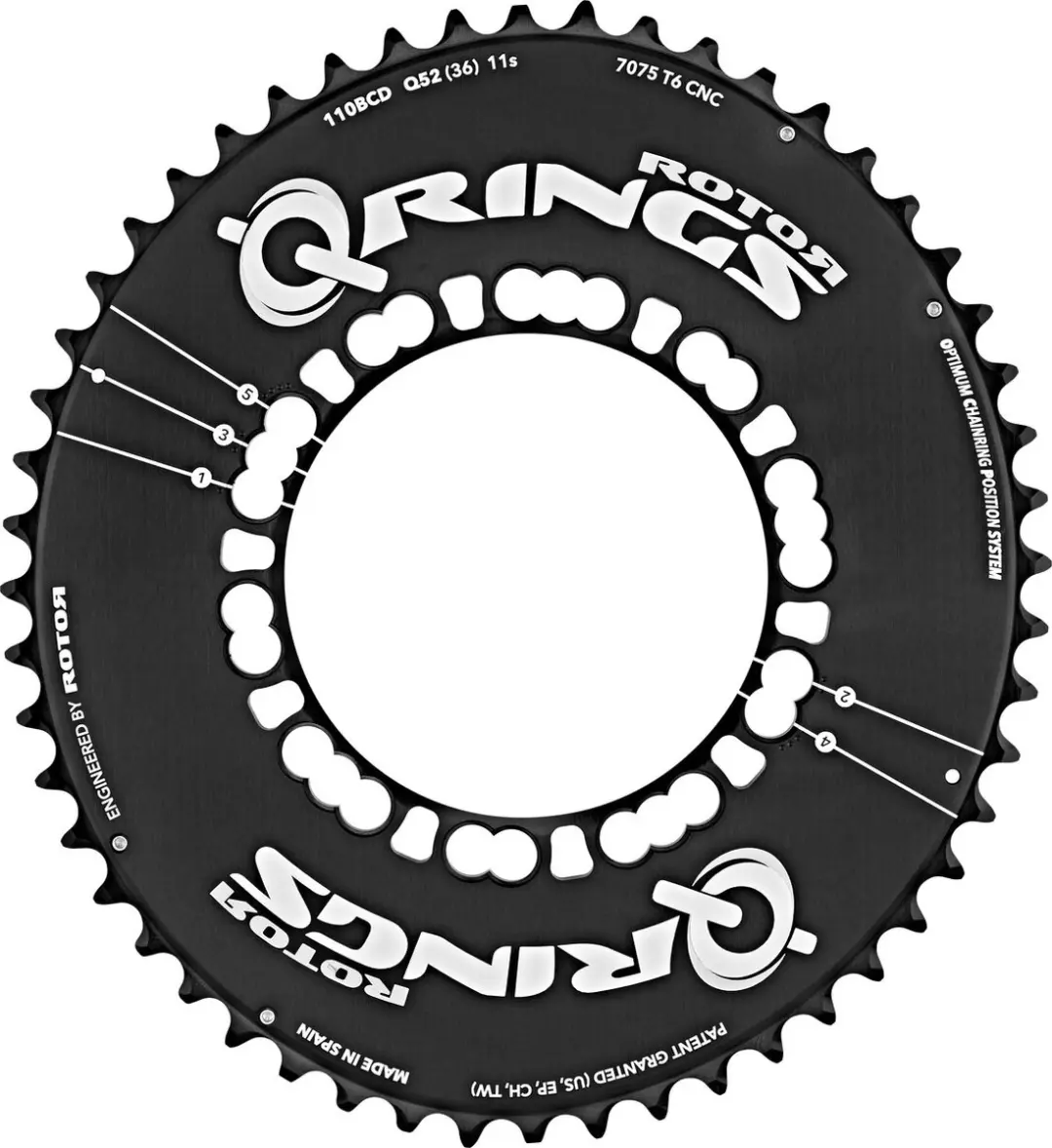 Rotor Q-Ring Road Aero Kettingblad 52T 110mm - 5-armig - Zwart - afbeelding 3 van 6