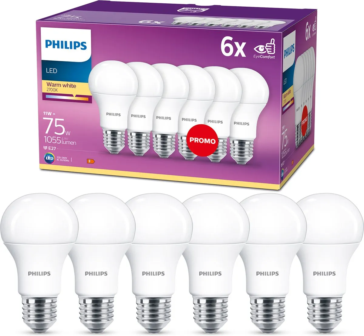 Philips LED Lamp Mat 11W E27 Warmwit - 6 Stuks