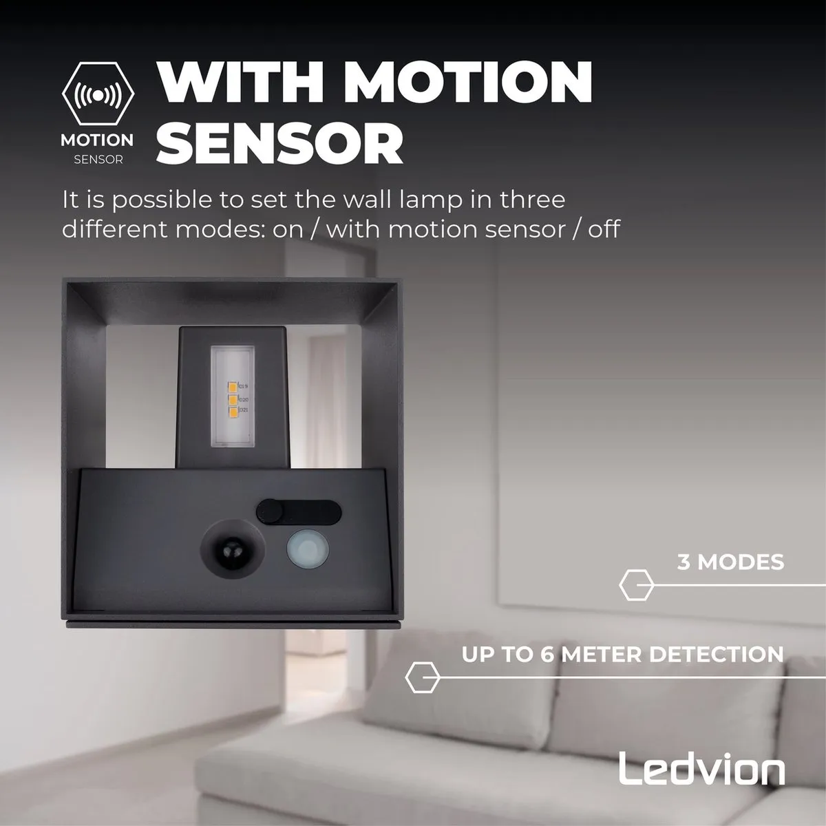 Ledvion USB Oplaadbare Wandlamp Sensor 4400mAh Antraciet