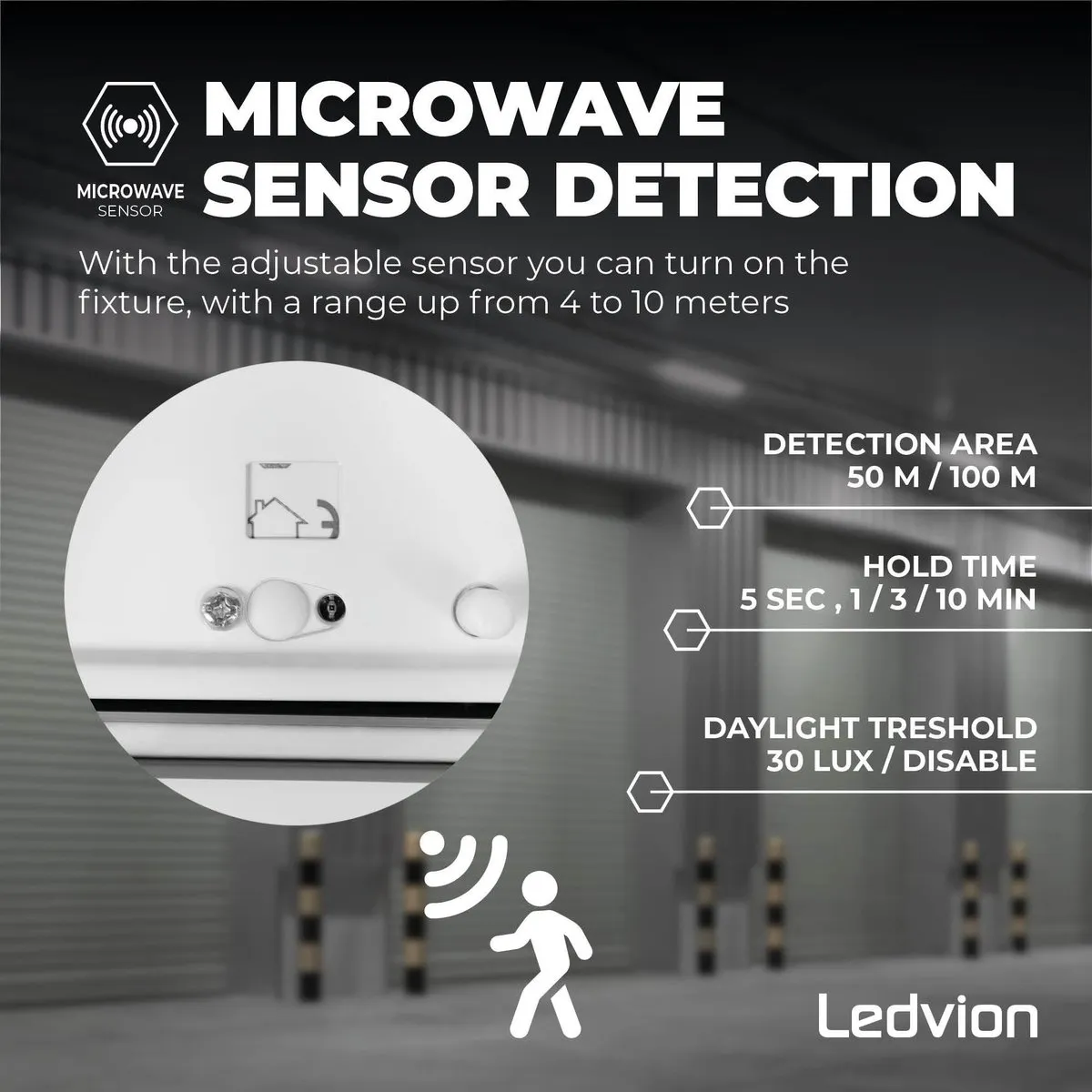 Ledvion LED TL Armatuur 60cm - Grijs - IP65 - Bewegingssensor