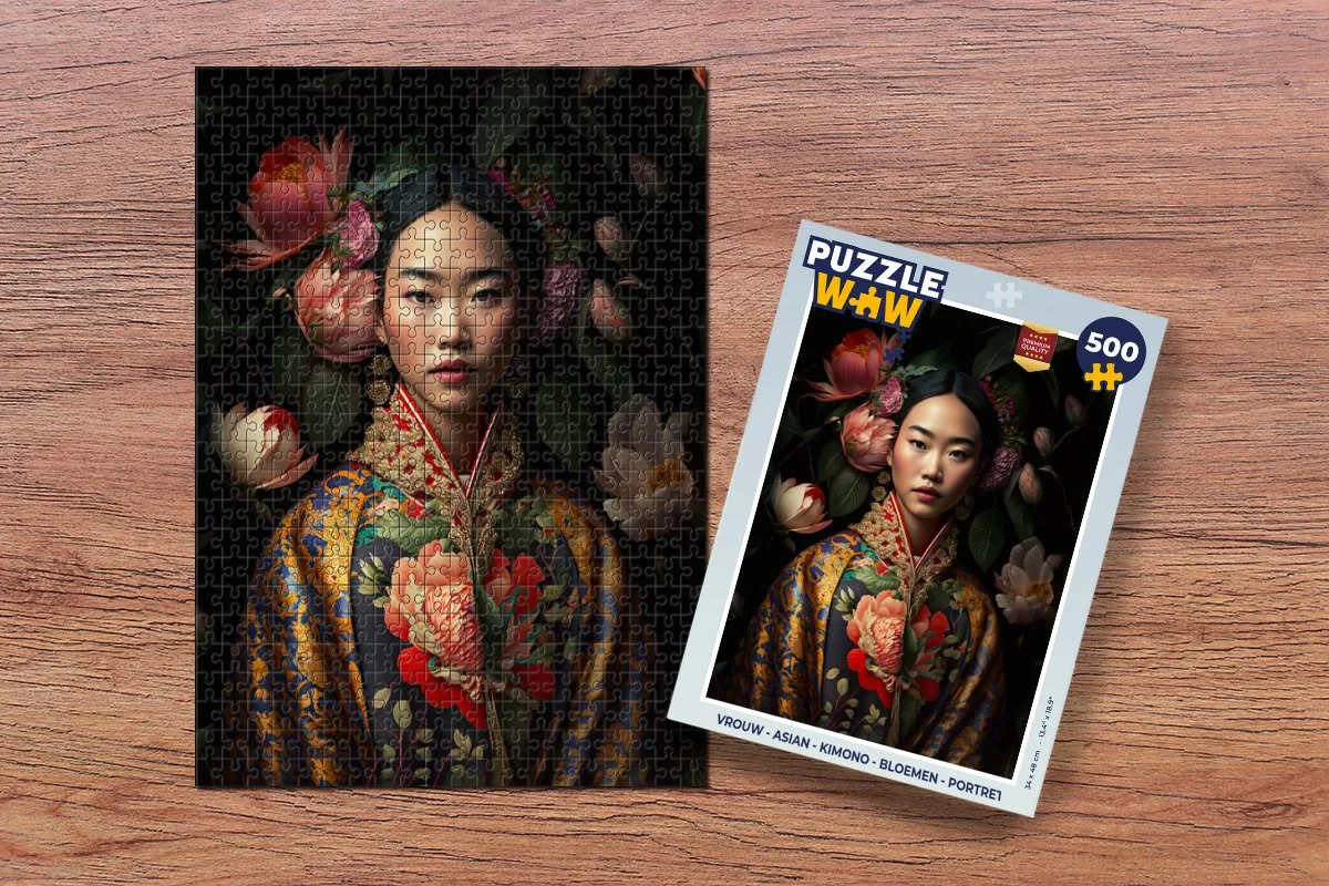 PuzzleWow Kimono Bloemen Portret Legpuzzel 500 Stuks - Multicolor