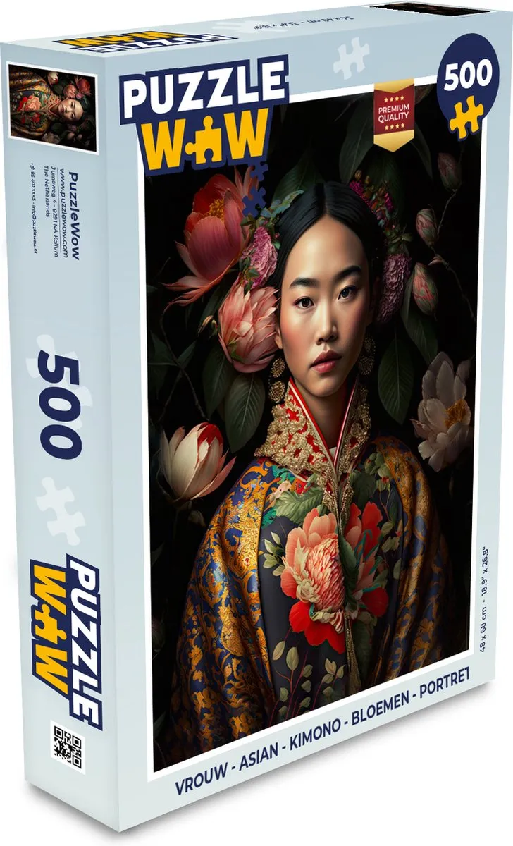 PuzzleWow Kimono Bloemen Portret Legpuzzel 500 Stuks