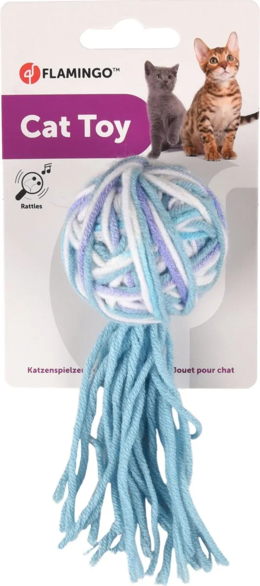 Flamingo Yarn Speelgoed Kat Ps Yarn Bal Met Flosh Multi 13cm - Blauw