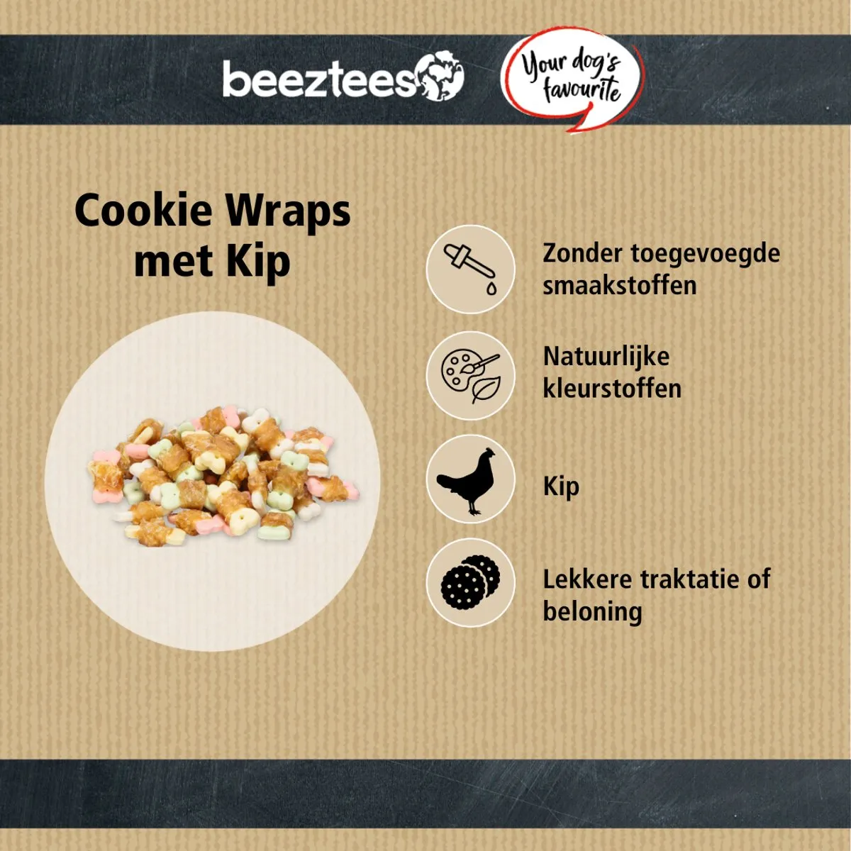 Beeztees Tasty Treats Cookie Wraps Kip - Kleine Hondenkoekjes 200g