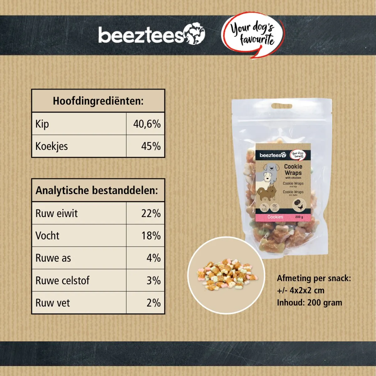 Beeztees Tasty Treats Cookie Wraps Kip - Kleine Hondenkoekjes 200g