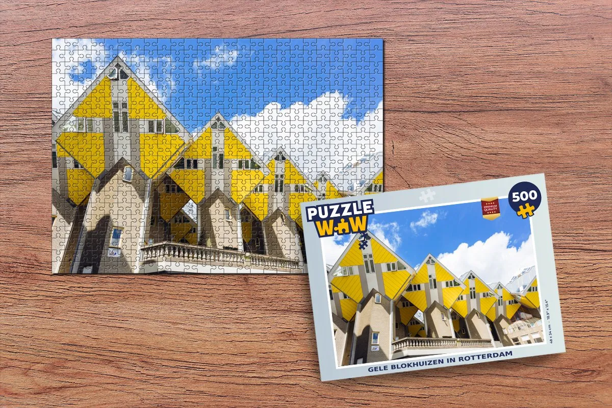 PuzzleWow Rotterdam Architectuur Kubus Puzzel 500 Stuks - Geel