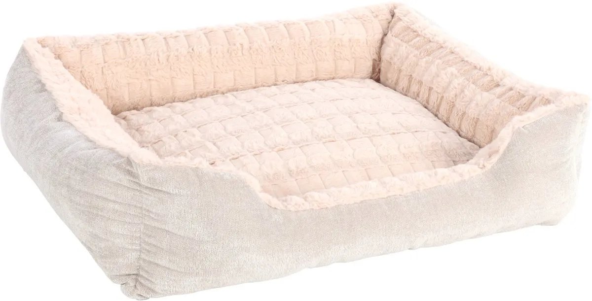 Hondenmand – hondenkussen – hondenbed – Flamingo Verona Rechthoekig – beige – 80x67x22 cm – pluche mand met afneembare hoes en antislip bodem – wasbaar op 30°C
