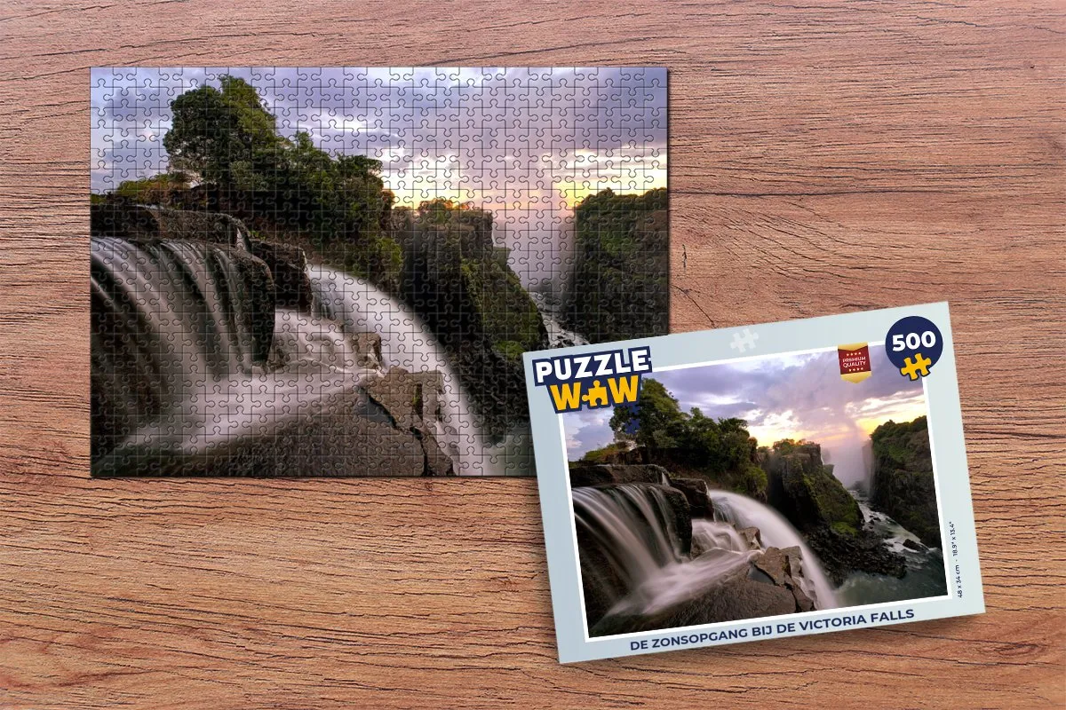 PuzzleWow De zonsopgang bij de Victoria Falls Legpuzzel 500 Stuks - Multicolor