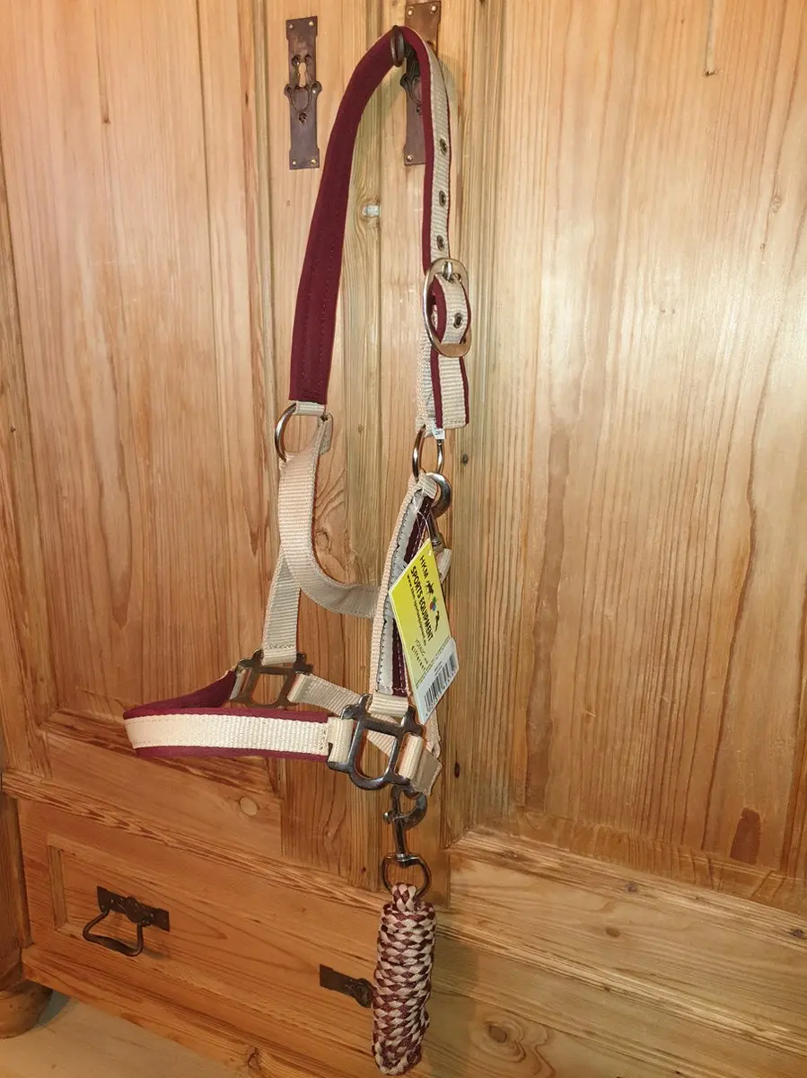 HKM Nylonhalster met touw -beige/donkerrood