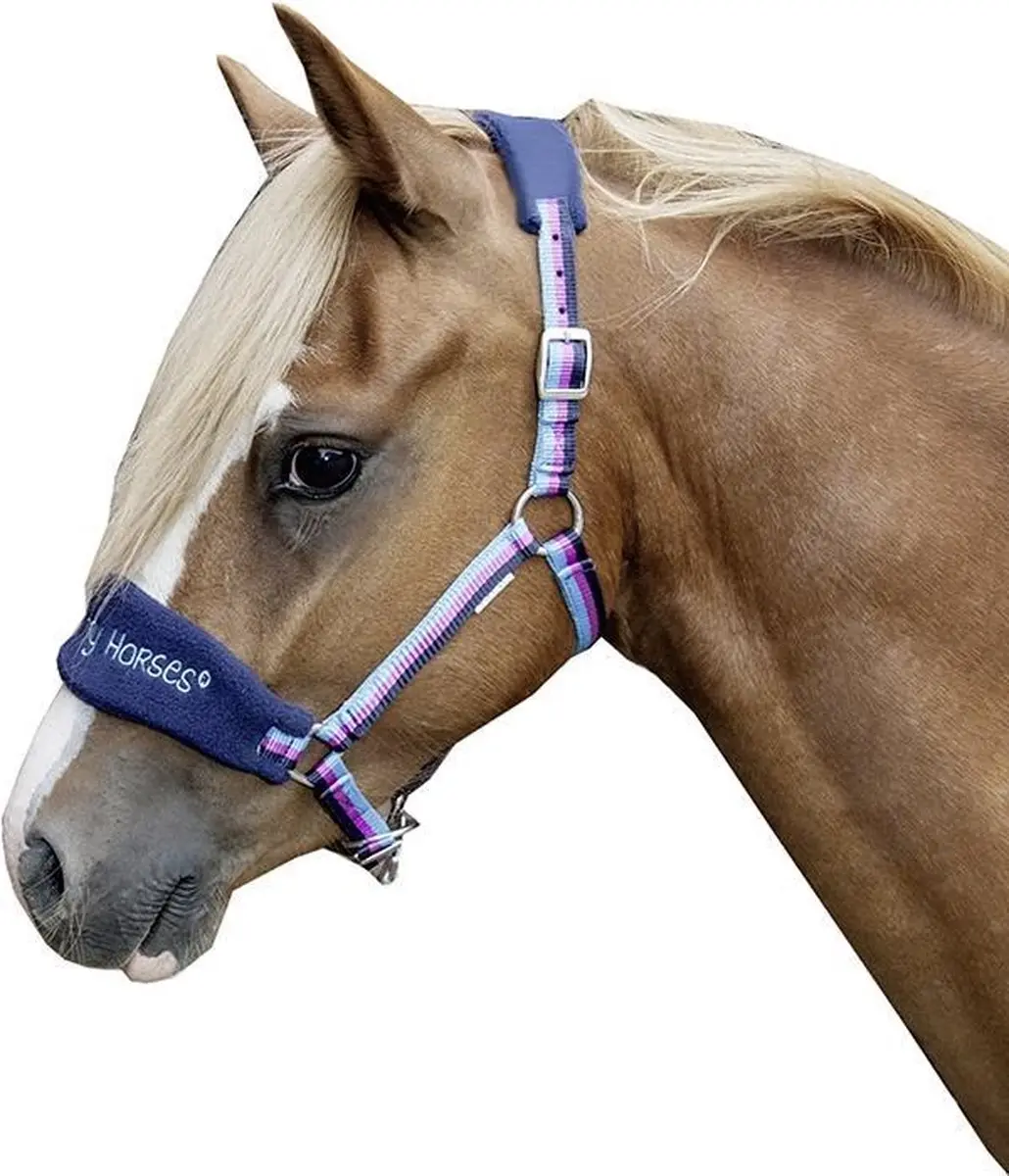 HKM Halster -Funny Horses- donkerblauw/blauw/donkerroze Shetland pony