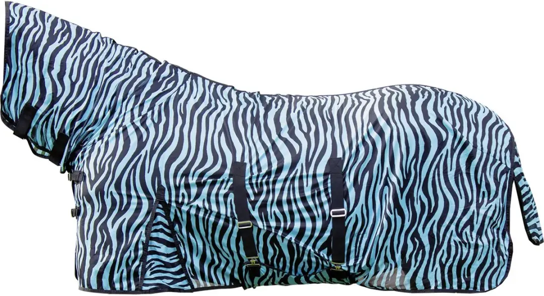 HKM Paardenvliegendeken met halsdekking Zebra L Aqua/Zwart