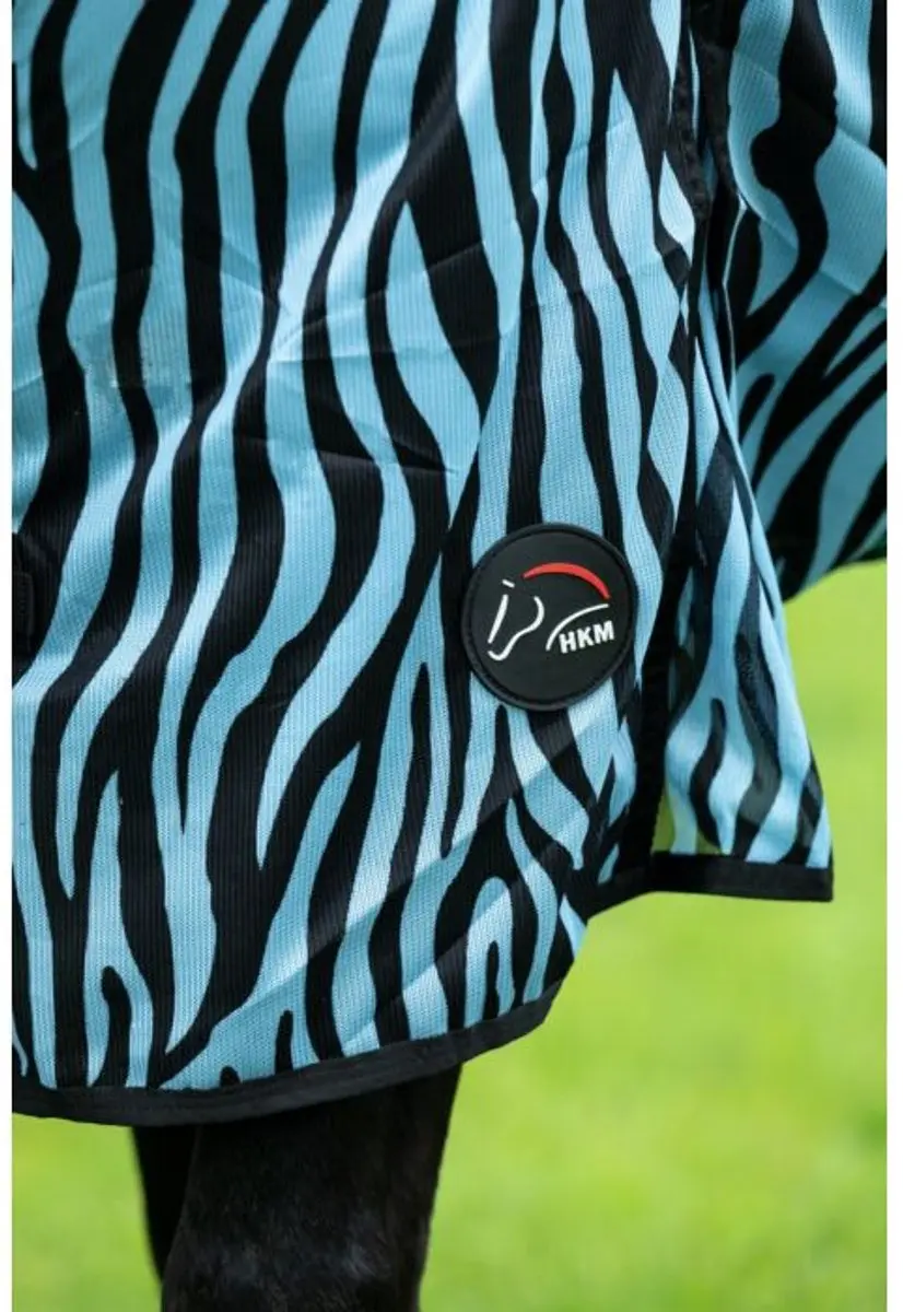 HKM Paardenvliegendeken met halsdekking Zebra L Aqua/Zwart - afbeelding 3 van 6