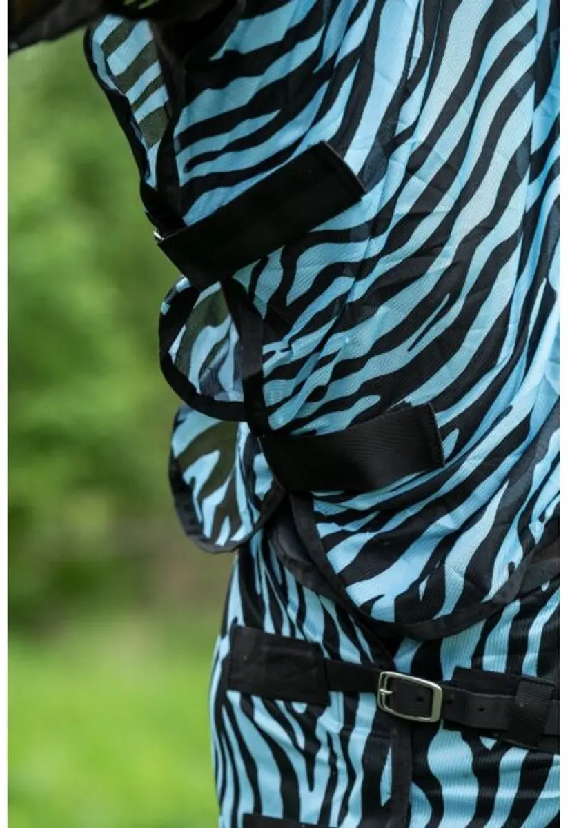 HKM Paardenvliegendeken met halsdekking Zebra L Aqua/Zwart - afbeelding 4 van 6