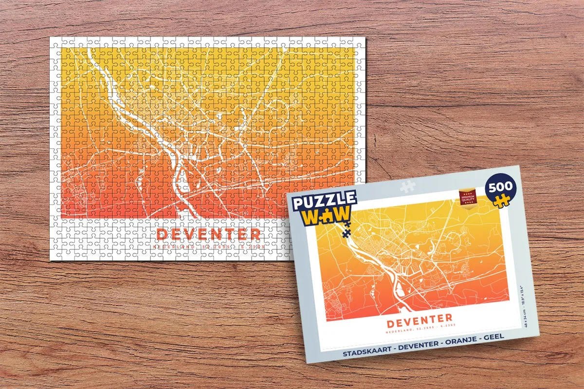 PuzzleWow Stadskaart Deventer Legpuzzel 500 Stuks - Multicolor