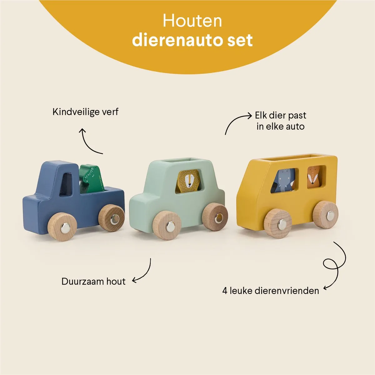 Trixie Houten Speelgoedauto Set 3 - FSC - Multi