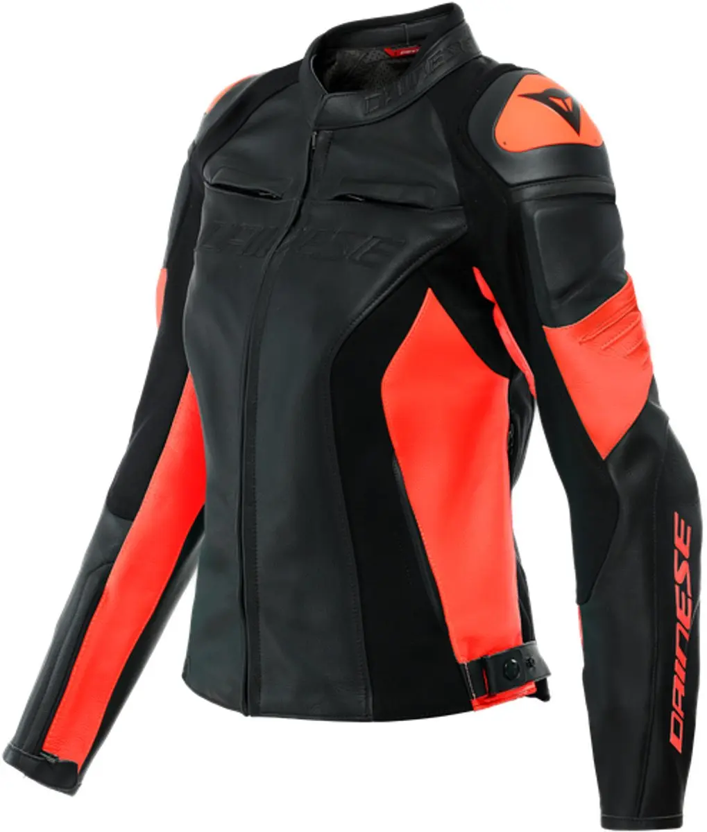 Dainese Racing 4 Leren Jas Dames Zwart Fluo Rood