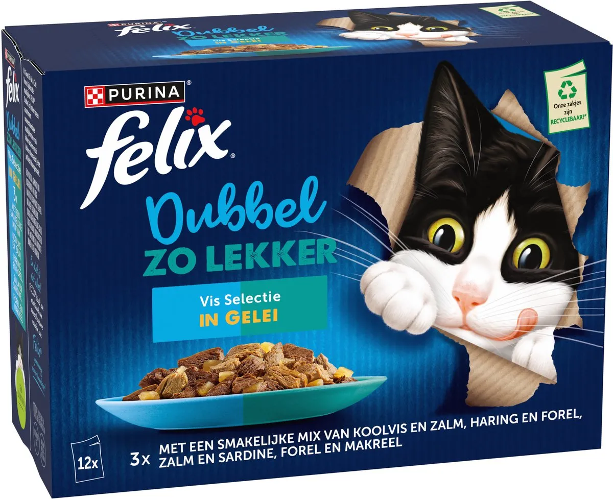 Felix Dubbel Zo Lekker in Gelei Vis Selectie Kattenvoer - 48 Stuks