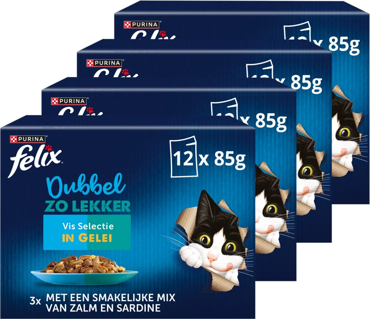 Felix Dubbel Zo Lekker in Gelei Vis Selectie Kattenvoer - 48 Stuks