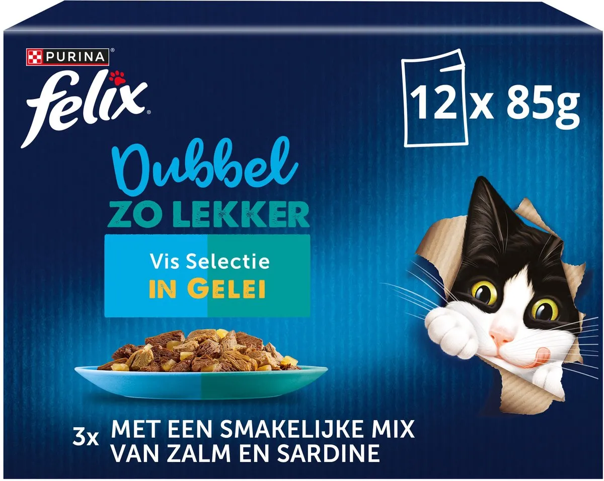Felix Dubbel Zo Lekker in Gelei Vis Selectie Kattenvoer - 48 Stuks
