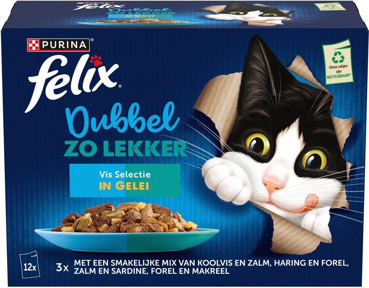 Felix Dubbel Zo Lekker in Gelei Vis Selectie Kattenvoer - 48 Stuks - afbeelding 6 van 6