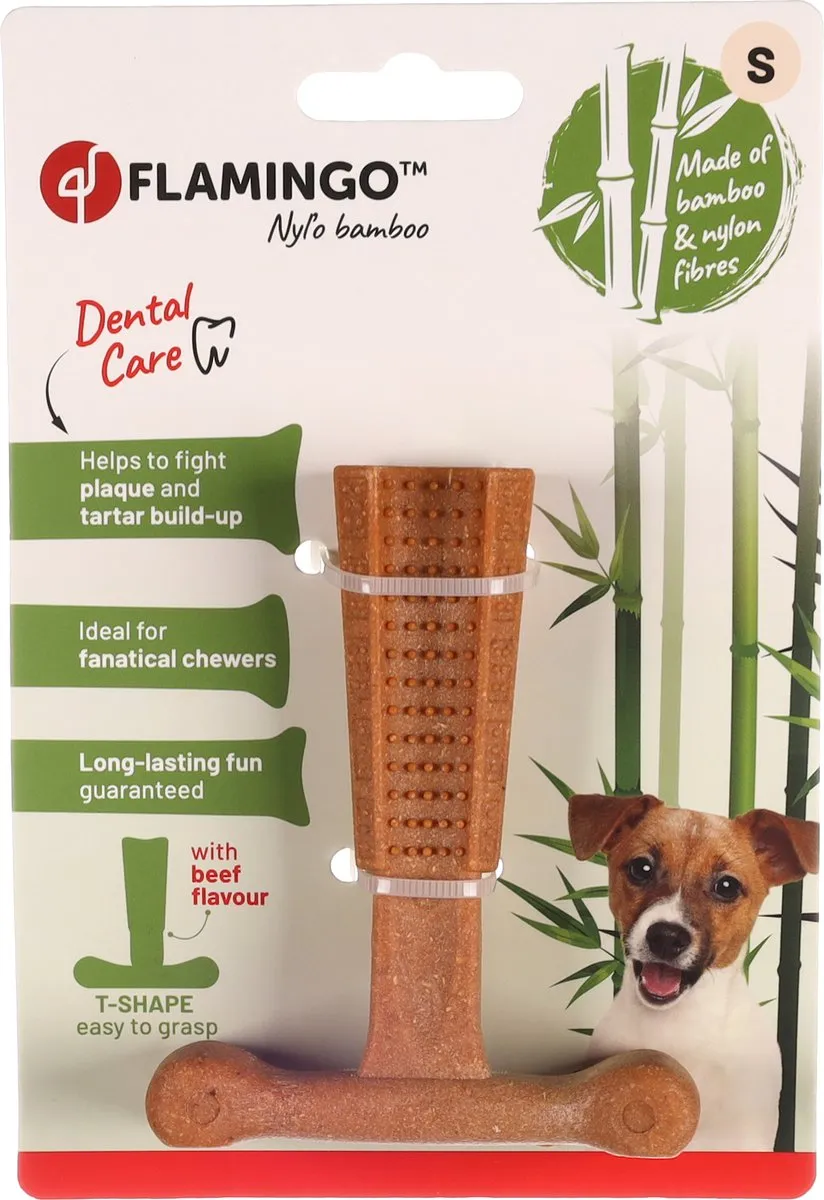 Flamingo Nyl'o Bamboo T-bone Honden Speelgoed - S - Bruin