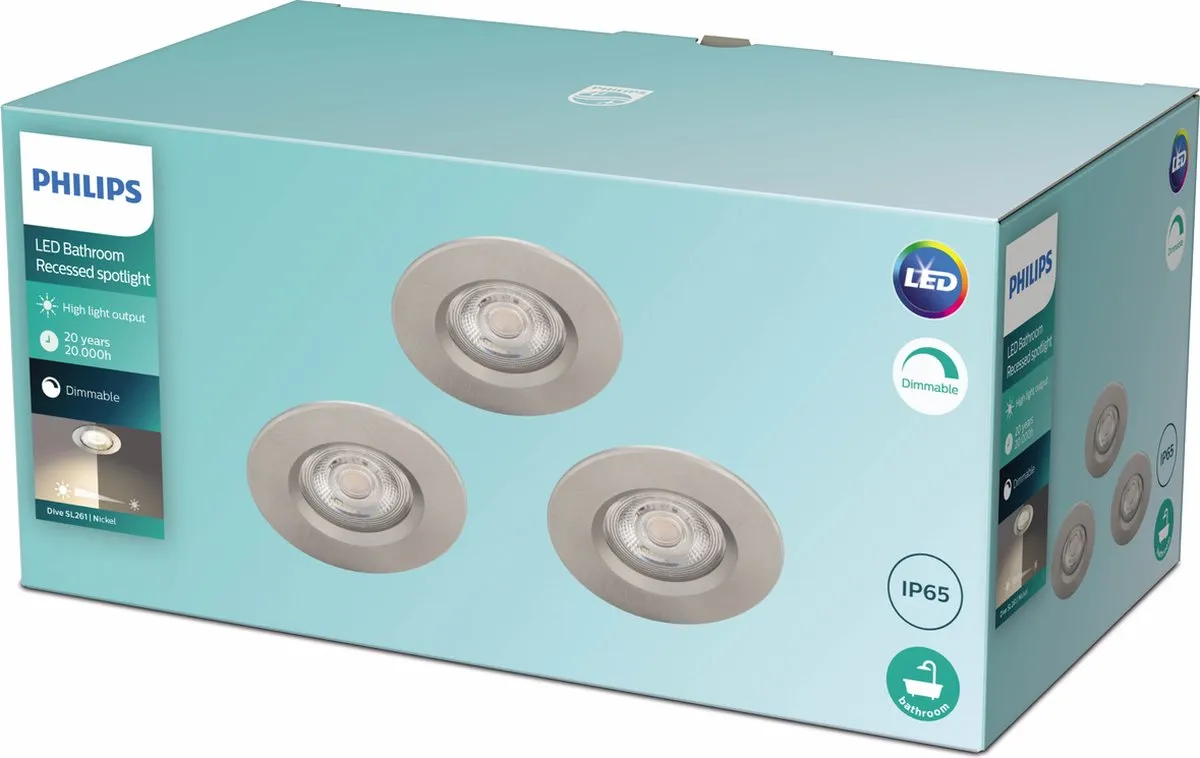 Philips Dive Inbouwspot 3-lichts Nikkel - Ø8,5cm - afbeelding 6 van 6