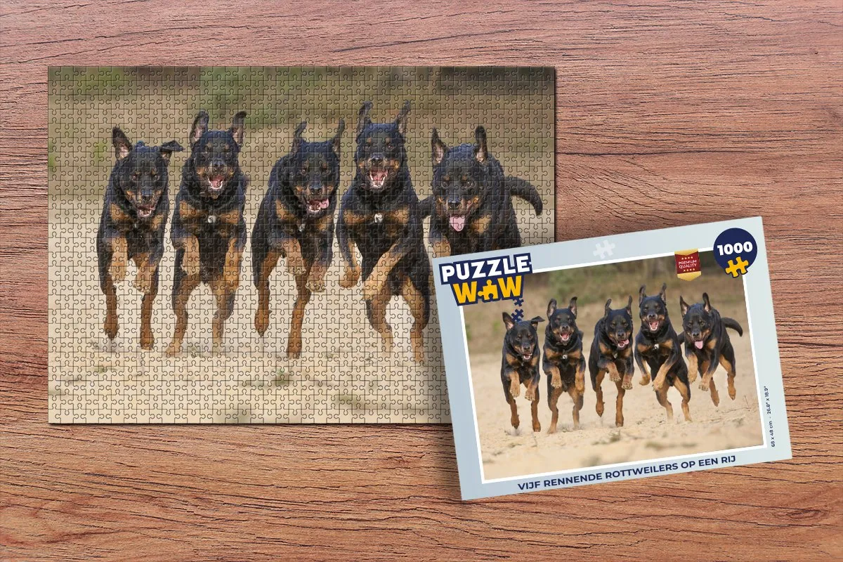 PuzzleWow Rennende Rottweilers Legpuzzel 1000 Stuks - Multicolor