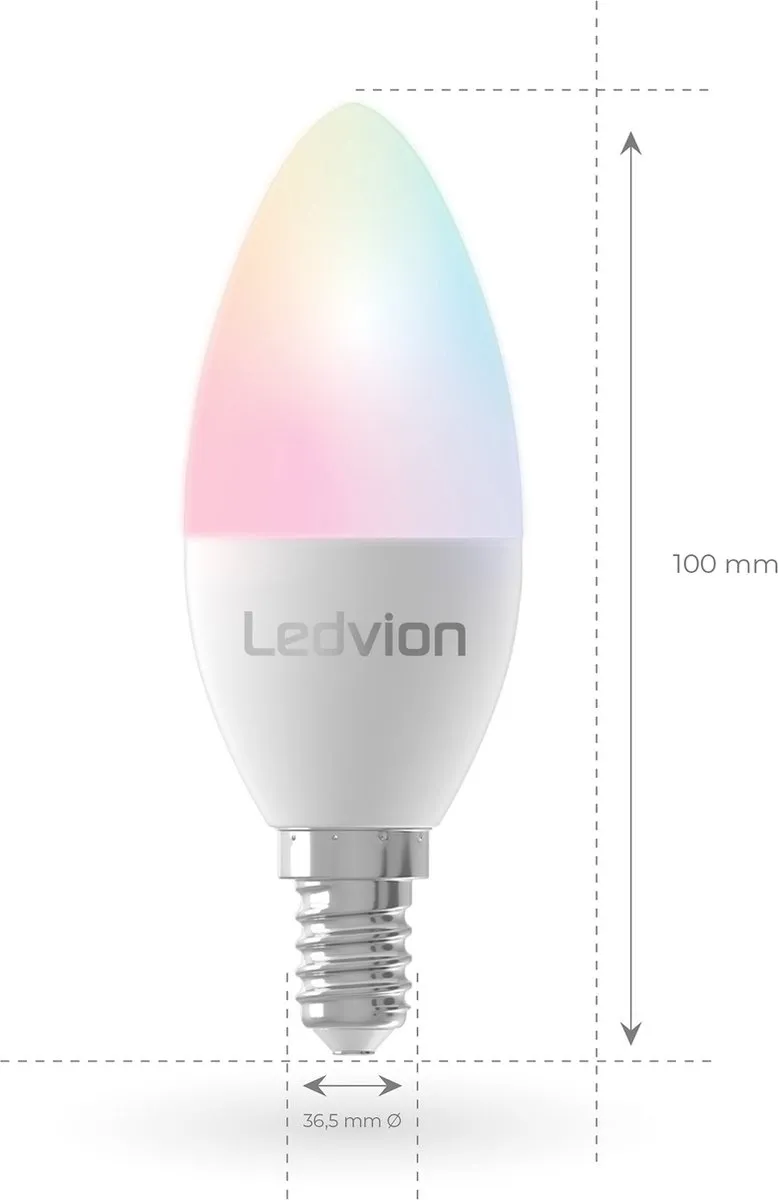 Ledvion 10x Smart RGB+CCT E14 LED Lamp 5W - Mat - Alexa/Google Home