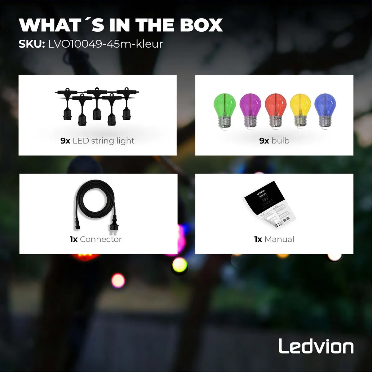 LEDVION Prikkabel 45M - 45x E27 LED Multicolor 45W