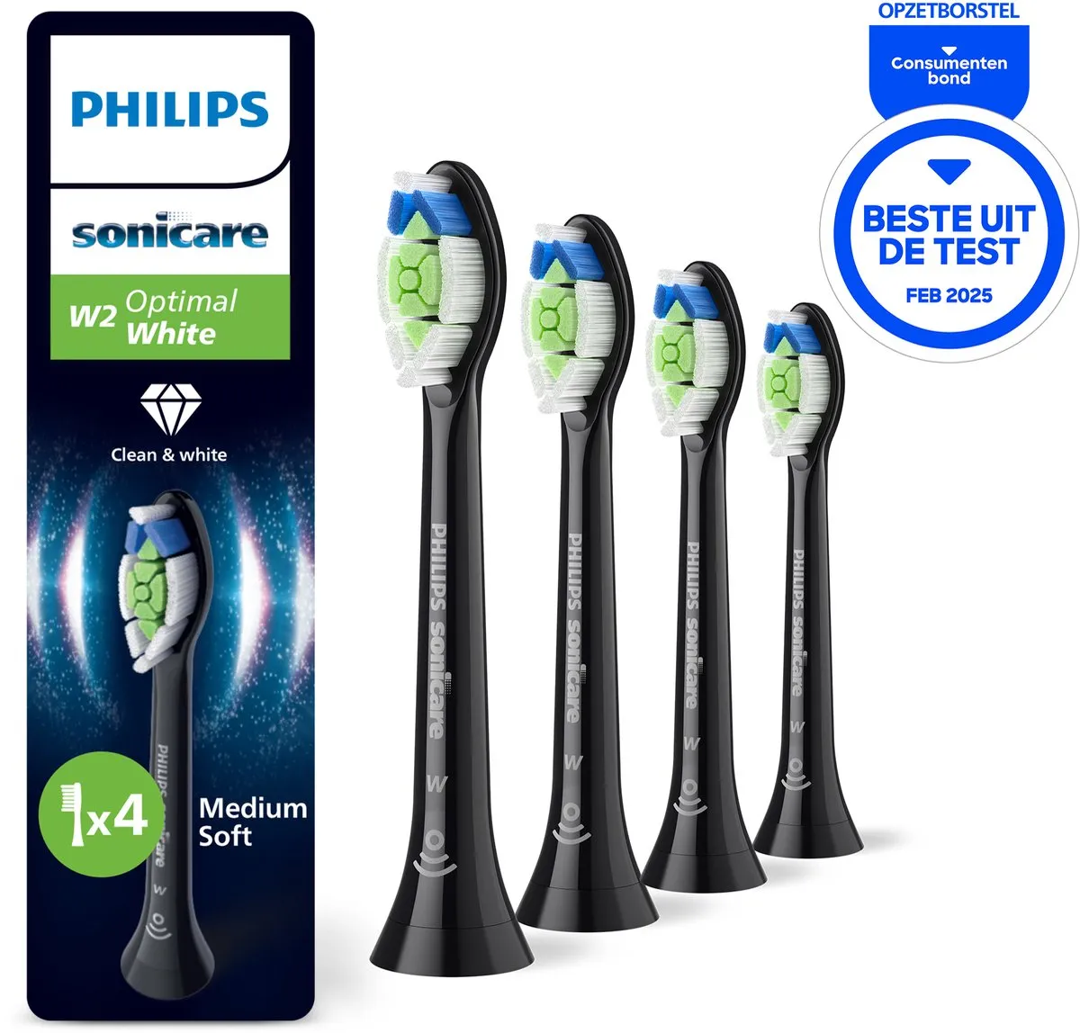 Philips Sonicare Optimal White HX6064/88 Opzetborstels - 4 Stuks - Zwart