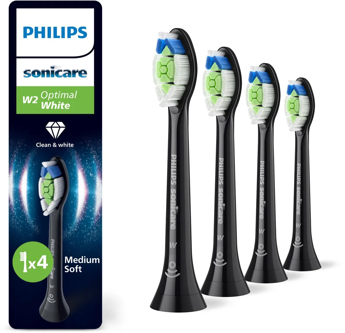 Philips Sonicare Optimal White HX6064/88 Opzetborstels - 4 Stuks - Zwart