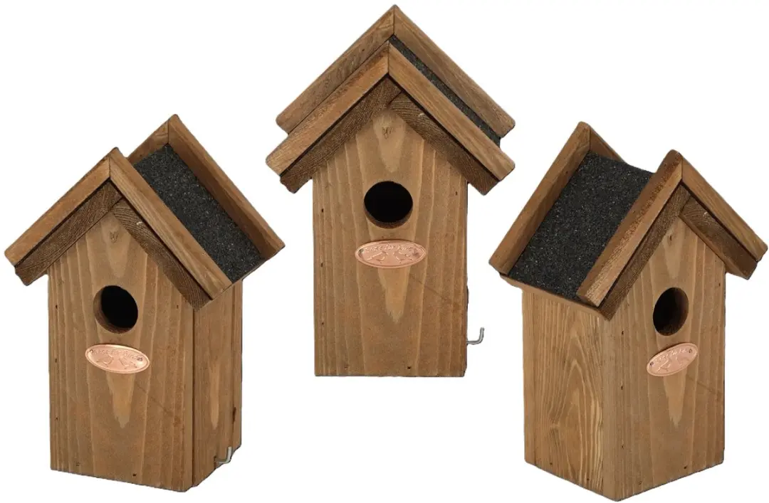3x Houten vogelhuisjes met bitumen dakje 16x22 cm
