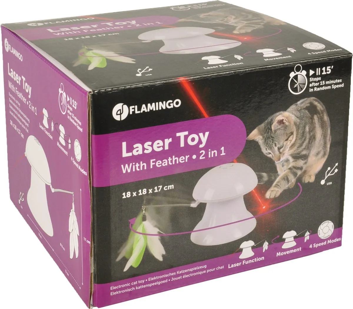 Flamingo Elektronisch Kattenspeelgoed Laser met Veren - Wit