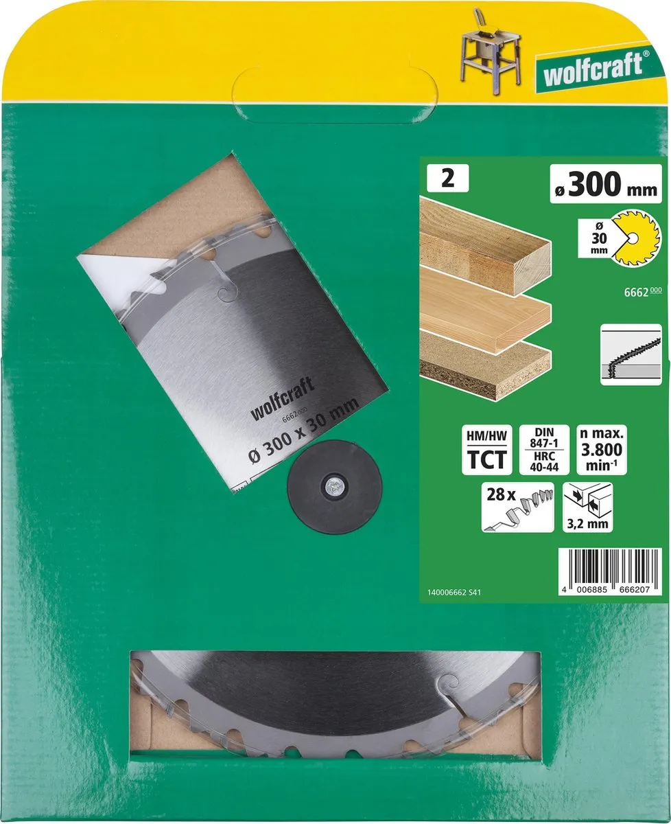 Wolfcraft Tafelcirkelzaagblad HM 6662000 - 300mm - 28 Tanden