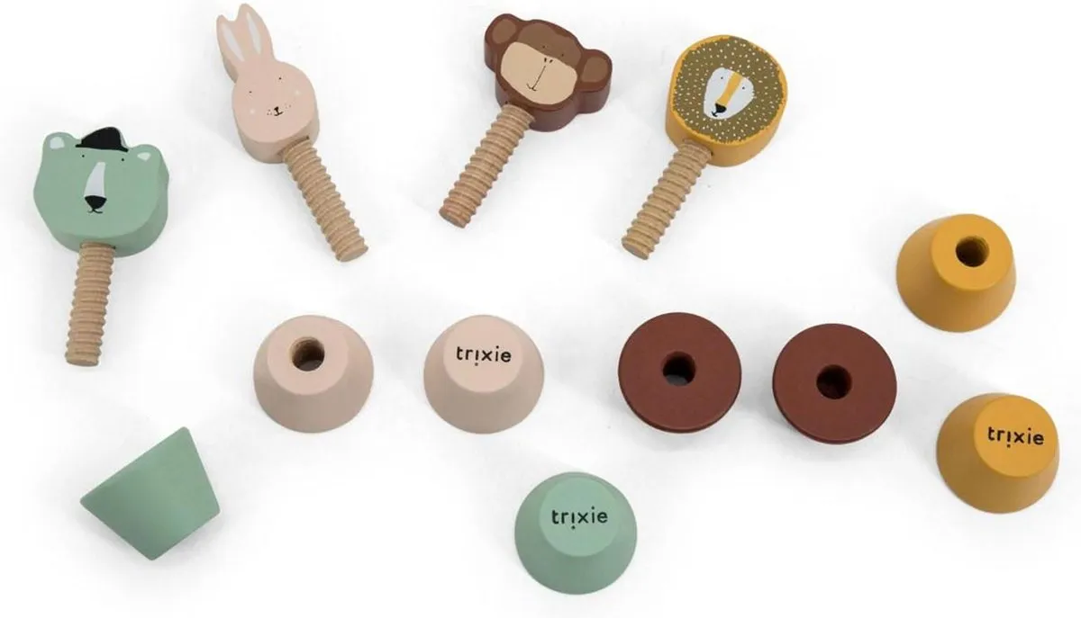 Trixie Houten Schroefdieren - 4 Dierenpopjes - Multi kleuren
