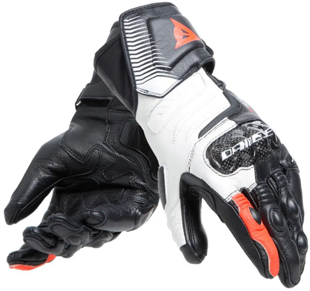 Dainese Carbon 4 Long Lady Handschoenen Zwart Wit Fluo Rood